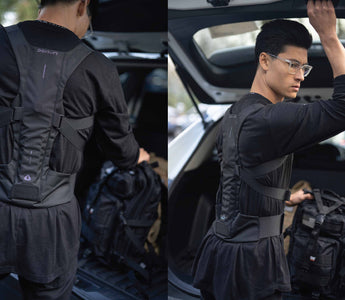 Lifting from trunk wearing back brace to prevent back pain